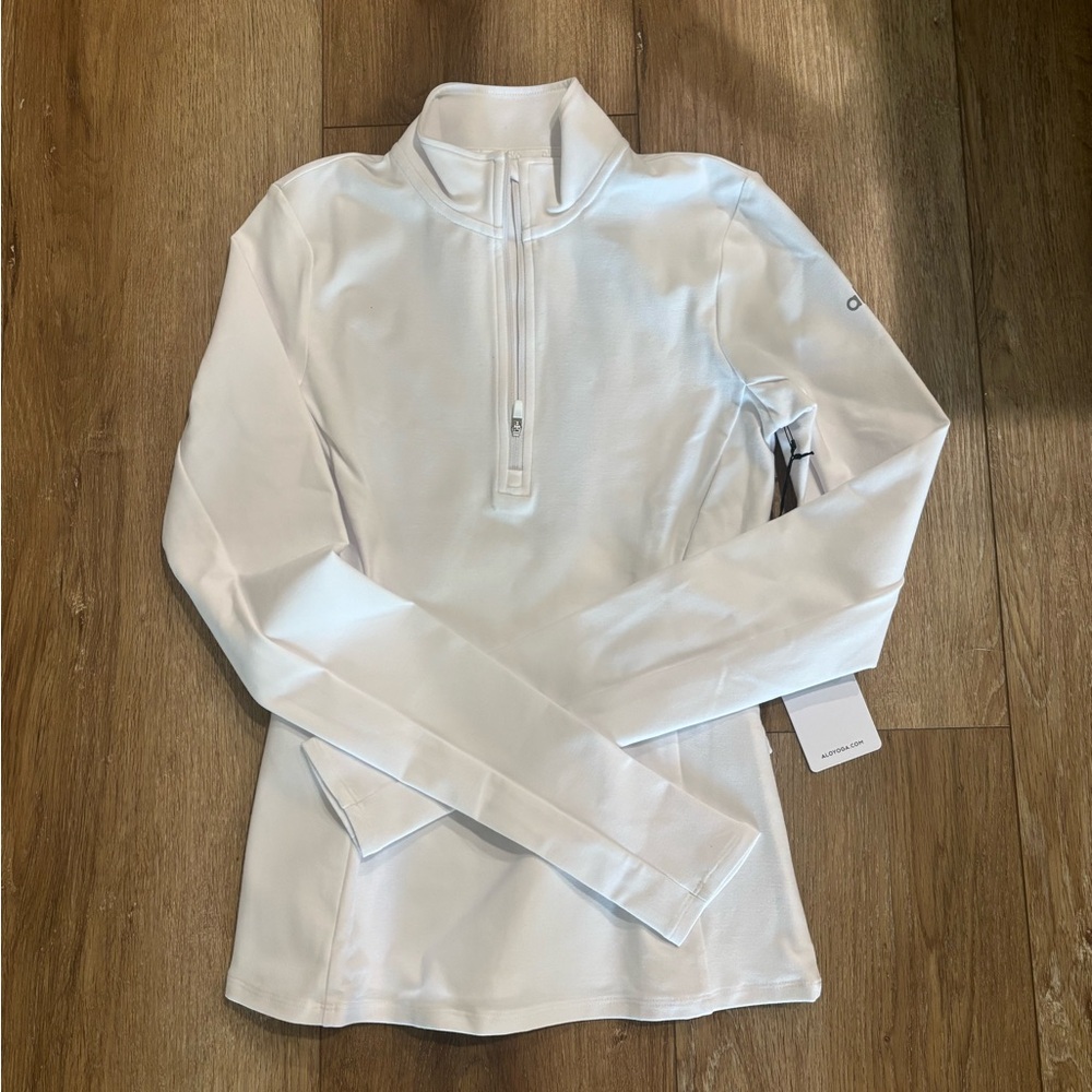 Alo Alosoft 1/2 Zip Rapid Pullover in white.